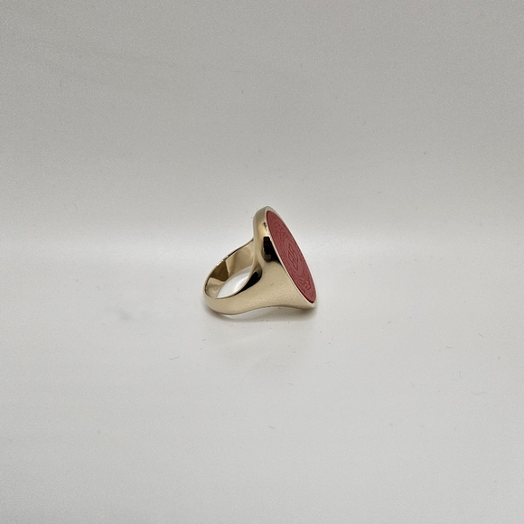 Balenciaga US 9 60 Gold Red Oval Chevaliere Ring Crest Seal Signet Coat Of Arms - Picture 6 of 13